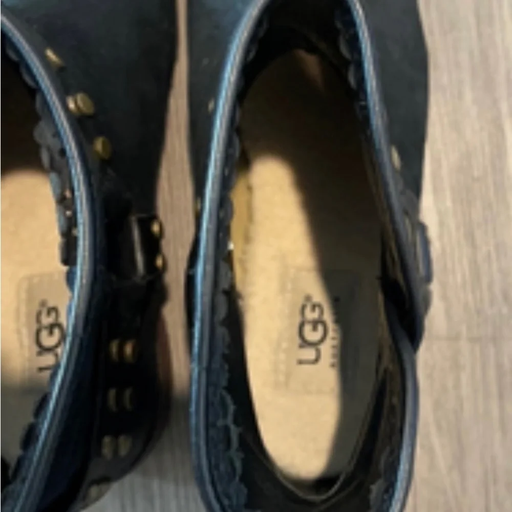 UGG Vintage Darling Black Suede Leather Harness Ankle Boots Sz 7